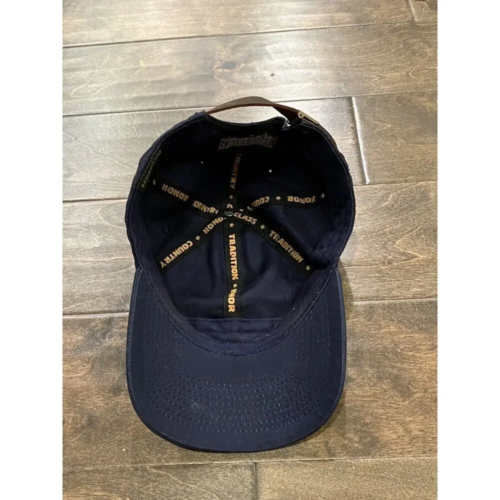 Baseballism Mens Navy Blue Beantown Spellout Adjustable Leather Strapback Hat